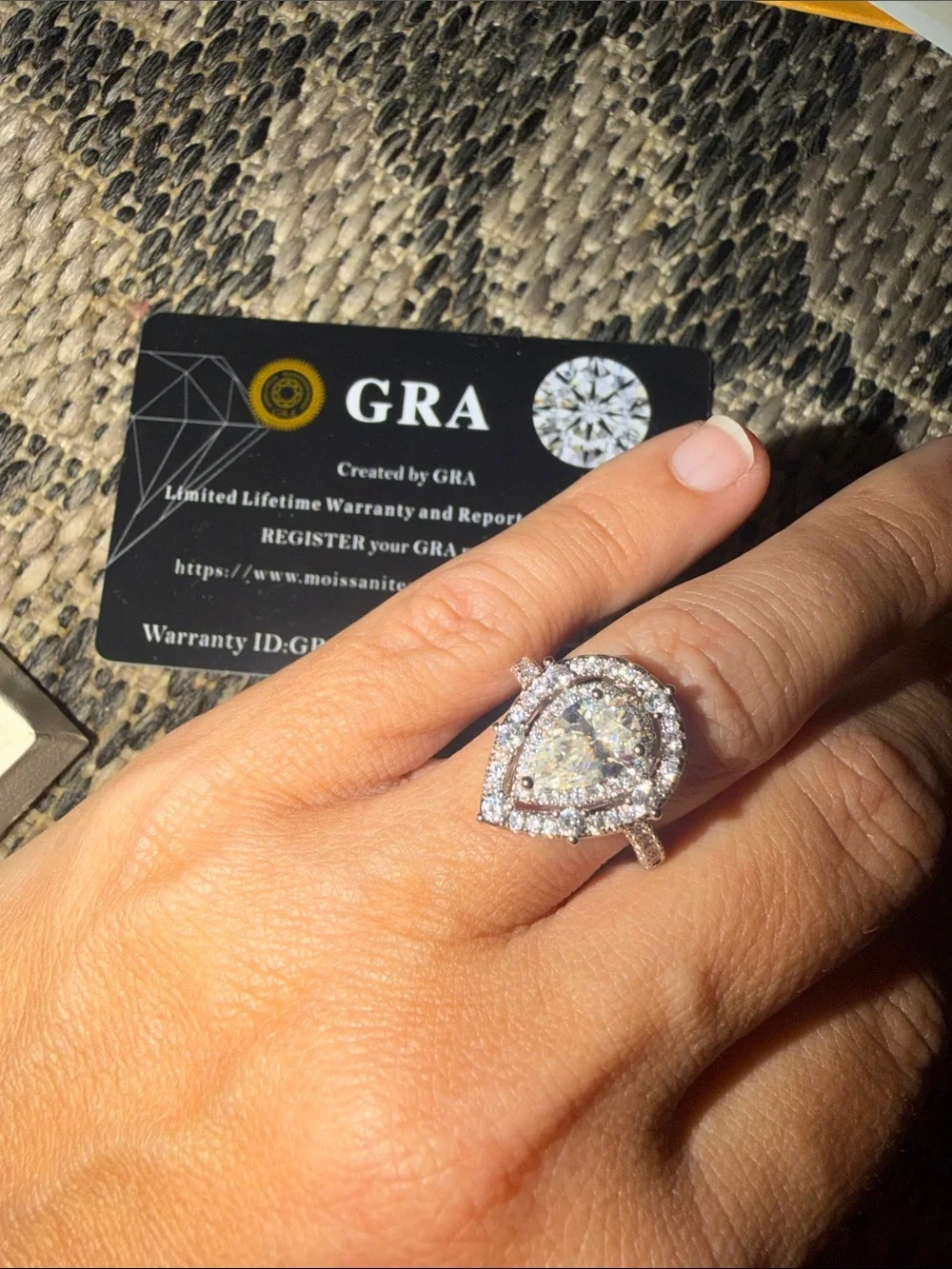 Pear-Shaped Double Halo Moissanite Ring in Silver